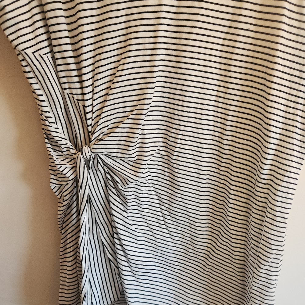 Vince Short Sleeve Tie-Side T-Shirt Mini Dress White Black Striped Large - Picture 3 of 8